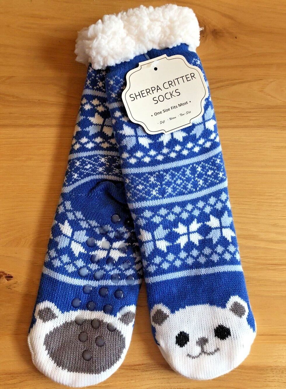 NWT - Sherpa Critter Slippers - Polar Bear - Non-Slip & One Size Fits Most Socks